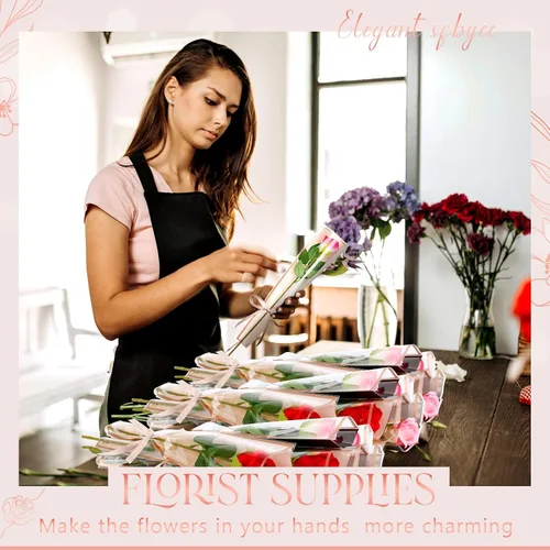 Miniatura 7 de Outus Accesorios para ramo de flores, 200 unidades, fundas de rosas individuales con 200 tubos de agua florales y 200 pines de ramo de cabeza
