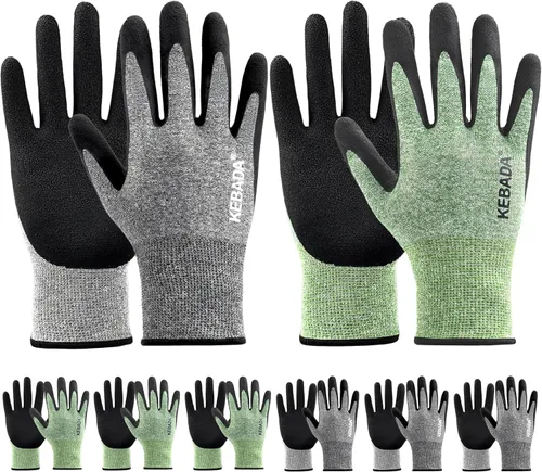 Miniatura 9 de Kebada Guantes de jardinería para hombres, 2 pares de guantes de jardín transpirables, revestimiento de látex de espuma, guantes de trabajo de Verde