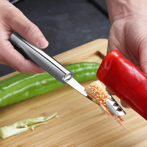 Miniatura 5 de Juego de descorazonador y descorazonador de frutas y verduras multifunción de acero inoxidable y removedor de picaduras para manzana, pera, cereza