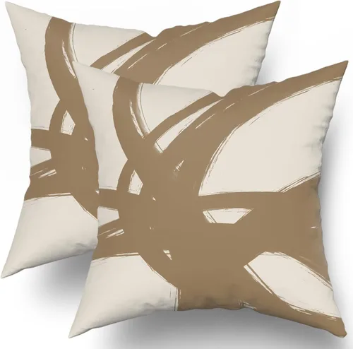 Miniatura 16 de Juego de 2 fundas de almohada de línea de arte abstracto negro y marrón de 16 x 16 pulgadas, juego de 2 fundas de almohada decorativas con estampado