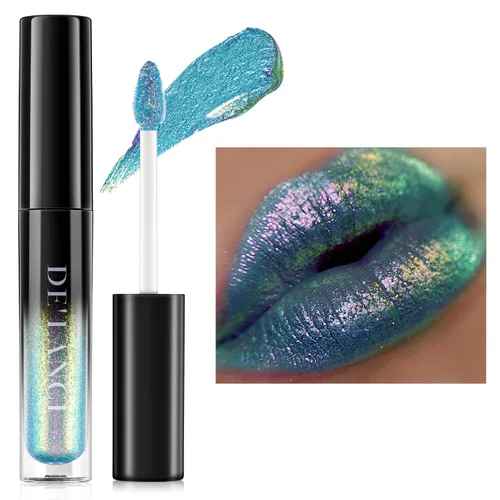 Miniatura 11 de Lápiz labial Chameleon color azul y verde, brillo de labios metálico brillante para mujeres y niñas, regalo de maquillaje de labios, hidratante Azul