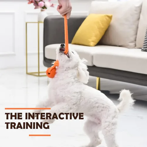 Miniatura 4 de Pelota de entrenamiento para perros en una cuerda, pelota de goma para perros con asa para tira y afloja K9, recompensas de entrenamiento