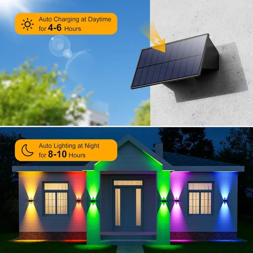 Miniatura 4 de Paquete de 4 luces de pared alimentadas por energía solar para exteriores, montaje en valla de arriba y abajo, lámparas LED decorativas impermeables