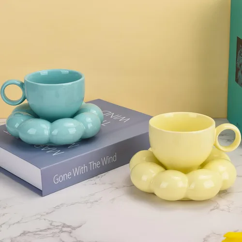 Miniatura 5 de Koythin - Juego de taza de café de cerámica con platillo, taza creativa y linda con posavasos de girasol para oficina y hogar, apta