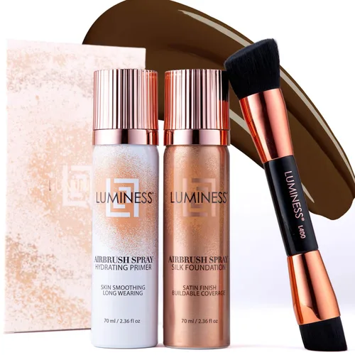 Miniatura 14 de LUMINESS Silk Airbrush Spray Foundation Kit de 3 piezas – base, prebase y brocha de maquillaje en ángulo de doble cara – Cobertura modulable