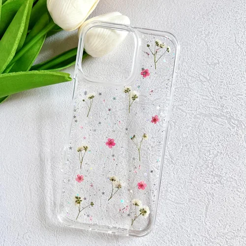 Miniatura 3 de LSEEKA Funda transparente para iPhone 16 Pro Max con diseño de flores reales presionadas, patrón floral rosa brillante y lindo, funda protectora