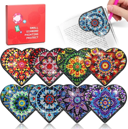Miniatura 10 de Juego de 8 marcapáginas de esquina con diamantes para adultos, pintura por puntos, para manualidades, gema pequeña Dotz, regalos para mamá, regalos
