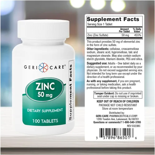 Miniatura 3 de Suplemento mineral esencial de sulfato de zinc de 50 mg, apoya la función inmunológica, actividad antioxidante y metabolismo de nutrientes, 100