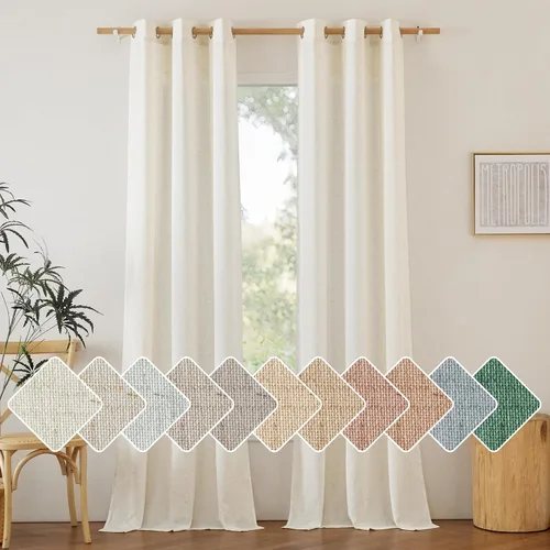 Miniatura 169 de NICETOWN Cortinas de lino natural con textura de lino para dormitorio, mezcla de lino rústica con ojales en la parte superior, semitransparentes