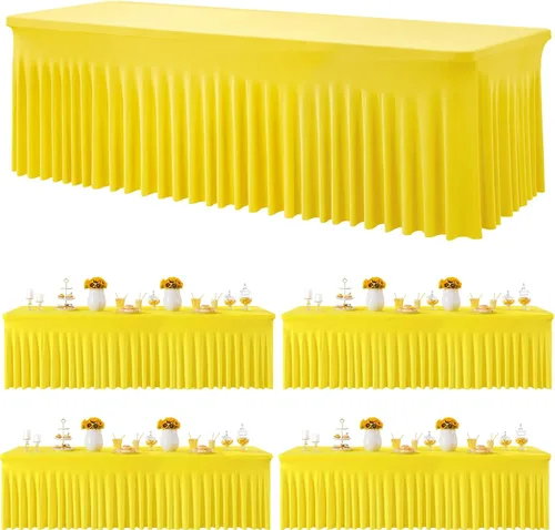 Miniatura 102 de Paquete de 2 manteles de spandex para mesas rectangulares de 8 pies, mantel elástico rosa de 8 pies, manteles ajustados, falda de mesa para fiestas