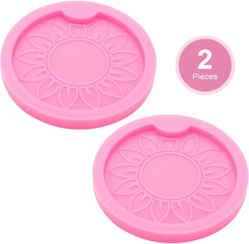 Miniatura 2 de 2 piezas DIY Sun Flower Style Car Coaster Moldes de silicona de resina epoxi moldes de fundición para tapetes, decoración del hogar, moldes