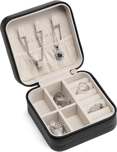 Miniatura 44 de Vlando Regalos de boda – Organizador de viaje de joyería pequeña de piel sintética, estuche de viaje para anillo, mini joyero para aretes, collar