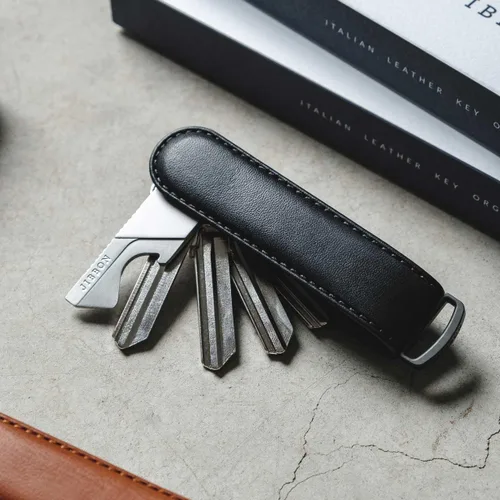 Miniatura 9 de Jibbon Organizador de llaves de cuero italiano de alta calidad, elegante llavero con acero inoxidable 316 de grado marino, llavero compacto EDC