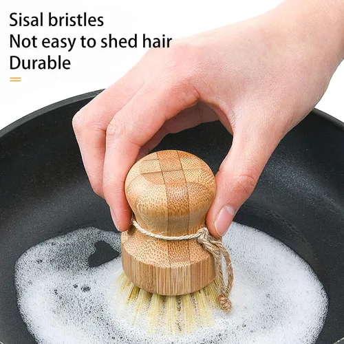 Miniatura 3 de Cepillo para lavar platos de sisal natural, cepillo redondo de bambú, ollas, sartenes, verduras, cepillo de limpieza del hogar... (sisal)