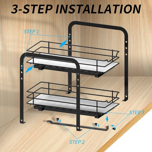 Miniatura 7 de BOIVSHI Organizador de especias para gabinete, organizador de especias extraíble de 2 niveles para gabinete, altura ajustable, cesta de metal