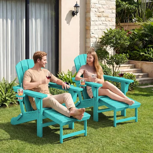 Miniatura 9 de KINGYES Silla Adirondack plegable ajustable con otomana y 2 portavasos, silla reclinable Adirondack HDPE con reposapiés, Aruba
