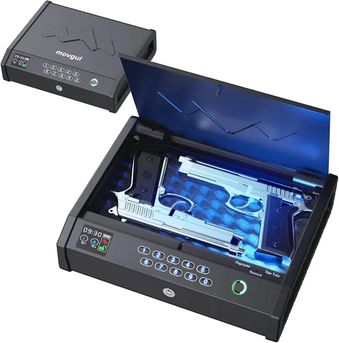 Cajas de seguridad para armas, caja fuerte biométrica para pistolas con pantalla LCD de temperatura y humedad, puerto USB, caja de seguridad para
