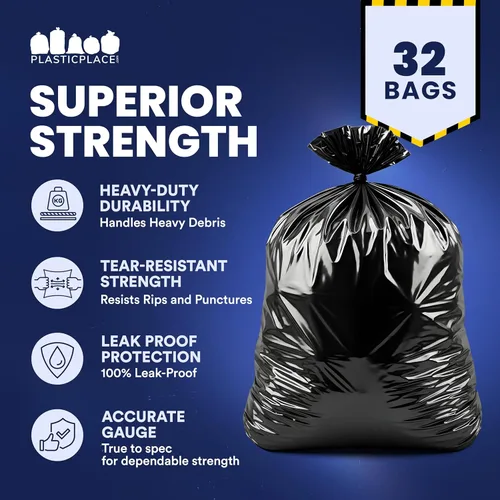 Miniatura 5 de Plasticplace Bolsas de basura para contratistas de 55-60 galones │ 3.0 mil │ Bolsa de basura negra resistente │ 38 pulgadas x 58 pulgadas