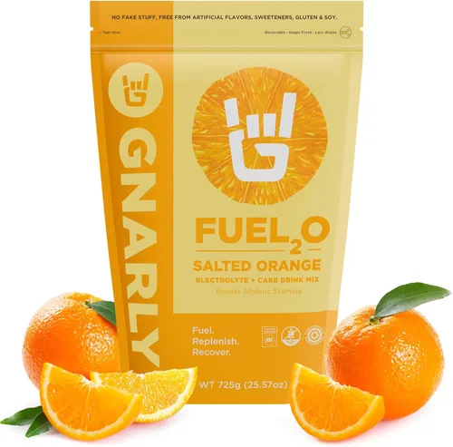 Gnarly Nutrition Fuel2O Electrolítico en polvo, bebida naranja salada – Certificado NSF Sport – Solución de electrolitos, combustible, reposición y