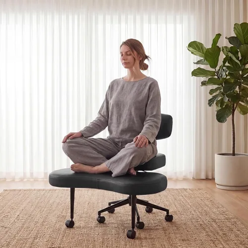 DUMOS Silla ergonómica de escritorio de oficina con patas cruzadas para TDAH con respaldo ajustable, silla de meditación ajustable en altura con