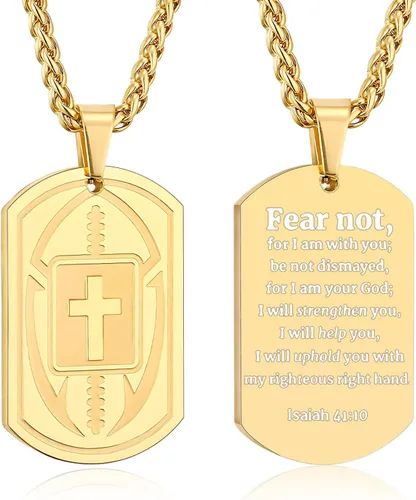 Miniatura 27 de Collar de cruz de versículo bíblico de fútbol para hombres, regalo religioso de acero inoxidable, joyería deportiva de fútbol, regalos de Pascua