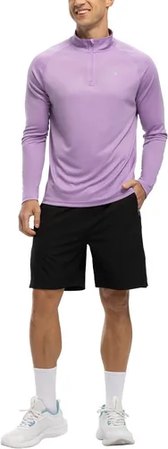 Miniatura 5 de BGOWATU Camisas de senderismo para hombre, de manga larga, UPF 50+, con cremallera de un cuarto, de secado rápido