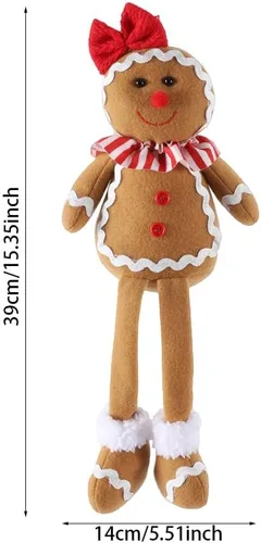 Miniatura 2 de BALONAR Figuras de Hombre de Jengibre de Peluche de Navidad de 15 Pulgadas de Tamaño Grande Niño Niña con Sombrero de Chef Moño Adorno de Navidad