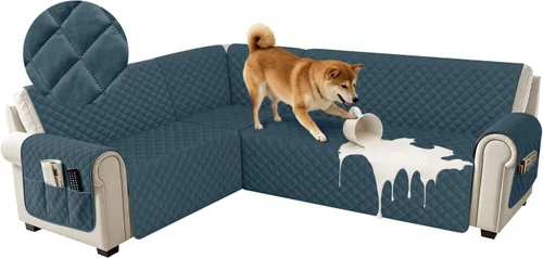 Miniatura 29 de Fundas impermeables para sofá seccional de esquina en forma de L, de terciopelo, juego de 6 piezas, funda en forma de U para sofá, para perros