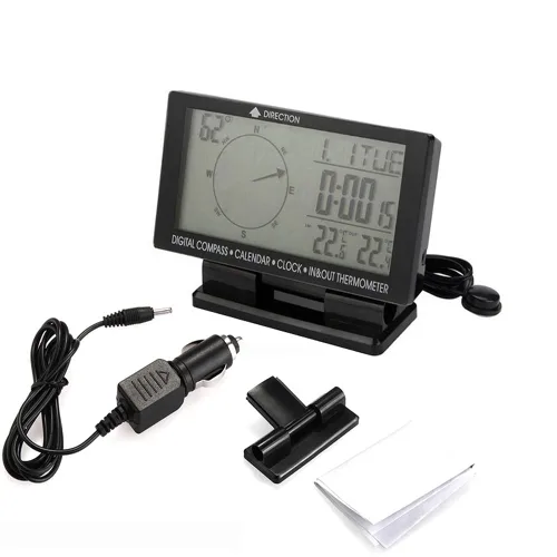 Miniatura 7 de Termómetro digital para coche negro con retroiluminación azul brújula reloj con LCD grande 3.9 pulgadas