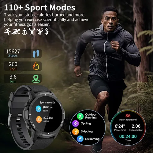 Miniatura 4 de Military Smart Watches for Men Women, 1.43'' AMOLED Fitness Watch with Heart Rate/BP/Sleep Tracker, Step Counter, 110+ Sport Modes, Password