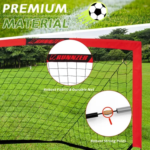 Miniatura 4 de L RUNNZER Portería de fútbol para niños, red de fútbol desplegable para patio trasero, juego de 2 con funda de transporte portátil Rojo