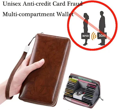 Miniatura 2 de DKKD Cartera unisex antifraude de tarjetas de crédito con múltiples compartimentos, cartera para mujer, con bloqueo Rfid, de piel auténtica, 24
