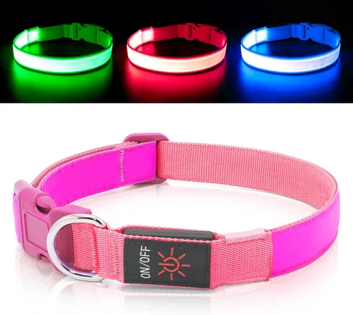 Miniatura 7 de Collar de perro con luz LED, recargable por USB, tamaño ajustable, correas de nailon TPU resistentes, collares básicos de seguridad para perros