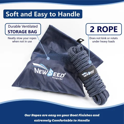 Miniatura 6 de NEWSEED Dock Lines Paquete de 2 cuerdas de nailon trenzado doble de 3/8 pulgadas x 35 pies con ojales de 12 pulgadas, líneas de amarre prémium