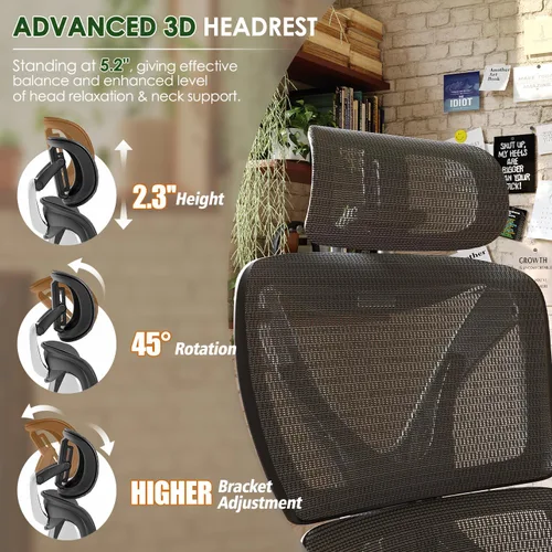 Miniatura 4 de GABRYLLY Silla de oficina ergonómica, silla de malla grande y alta con soporte lumbar, reposabrazos 3D, rotación de 215°, reposacabezas ajustable