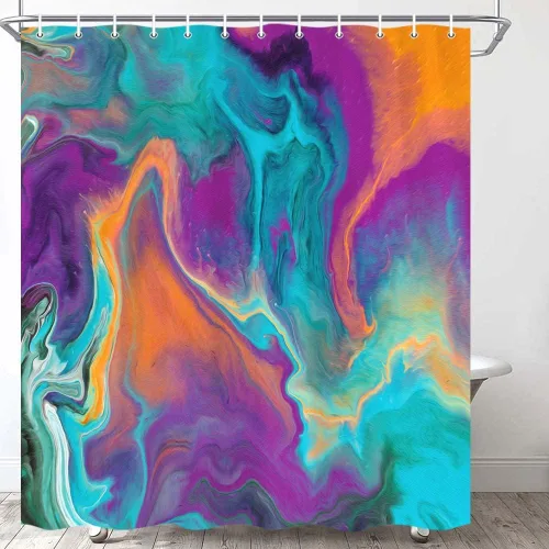 Cortina de ducha colorida de arte abstracto para baño, color naranja, morado, verde azulado, amarillo, azul, decoración de baño, juego de cortinas