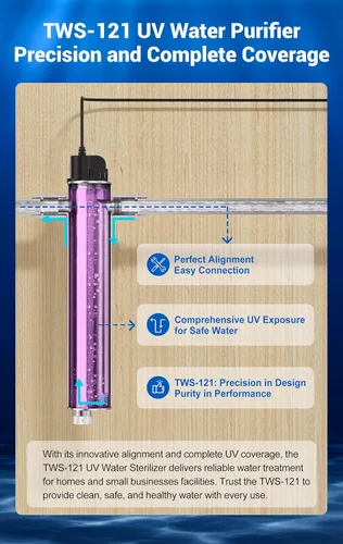 Miniatura 4 de HQUA-TWS-121 120 V 55 W 12 GPM 1" MNPT Entrada/Salida, Filtro Purificador de Agua Ultravioleta para Toda la Casa, + 1 Bombilla UV Extra, + 1 Manga