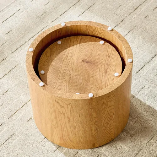 Miniatura 6 de WILLIAMSPACE Juego de 2 mesas de centro anidables, mesas de centro redondas de madera, mesa moderna circular para espacios pequeños, sala de estar
