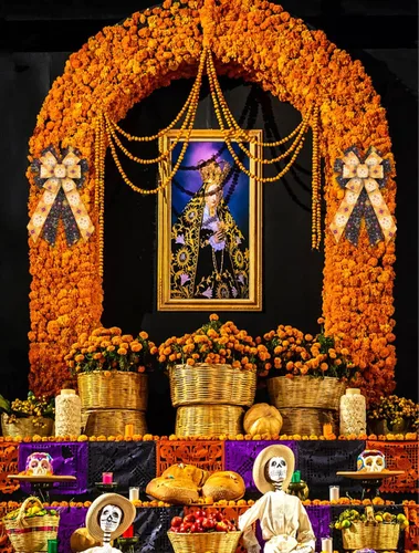 Miniatura 5 de Hying Cintas de Días de los Muertos Mexicanos - Borde con alambre, arpillera, naranja y negro, patrón de esqueleto de calavera, 2 rollos para lazos