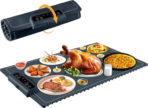Tapete Calentador de Alimentos - Tapete Calentador Plegable para Alimentos con Control de Temperatura Ajustable, Modos de Tiempo, Función de