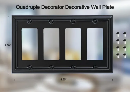 Miniatura 2 de OKAWYC Cubierta Cuádruple Decorativa para Interruptor de Luz Adler Placa de Pared de Metal, Paquete de 2 Negro 4 Vías Cuádruple Rocker
