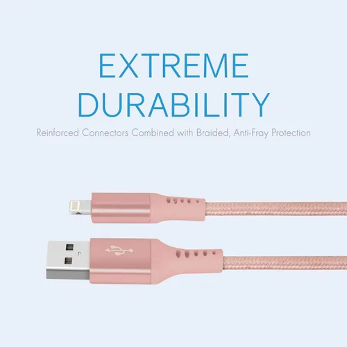 Miniatura 2 de Realm Lightning trenzado de nailon a USB A - Cargador de iPhone de Apple certificado por Mfi, 10 pies, oro rosa