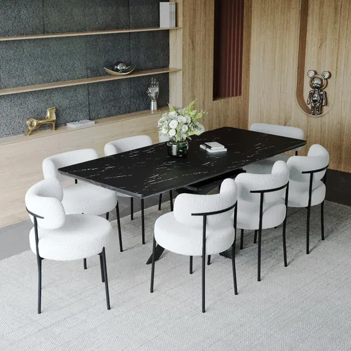 Miniatura 14 de Mesa de comedor de mármol para 4-8, mesa de comedor extensible de 62.4 a 78.15 pulgadas, mesa de cocina moderna, mesa rectangular que ahorra espacio