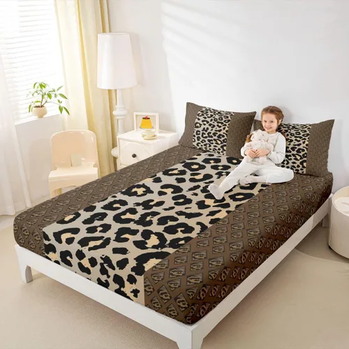Miniatura 3 de Erosebridal Sábanas de cama de guepardo, sábana bajera con estampado de leopardo, tamaño individual, sábanas de rayas marrones, funda de cama