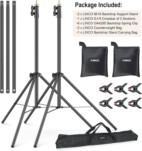 Miniatura 9 de LINCO Kit de soporte de fondo para fiestas, 10 x 7 pies, ajustable, para estudio de fotografía, sistema de soporte de fondo fotográfico