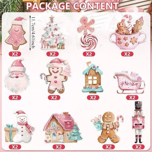 Miniatura 2 de Newwiee 38 piezas de pancartas colgantes de remolinos colgantes de Navidad de color rosa pastel de pan de jengibre, decoración de arroyos colgantes