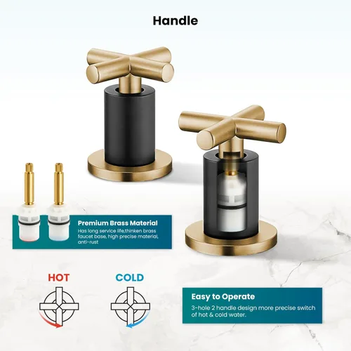 Miniatura 6 de gotonovo Grifo de baño de 3 agujeros de 8 pulgadas, grifo de tocador para fregadero de baño, 2 manijas cruzadas, lavabo de montaje en cubierta