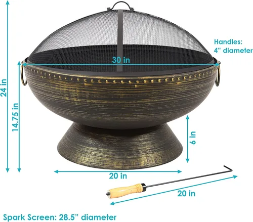 Miniatura 7 de Sunnydaze - Hoguera grande para exteriores de 30 pulgadas, hoguera de leña para exteriores con atizador y pantalla, acabado negro, caldero Regal