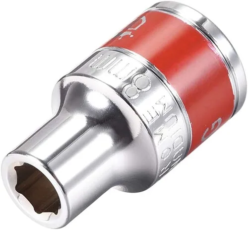 uxcell Unidad de 1/2 pulgada por enchufe poco profundo de 0.315 in con banda roja, Cr-V, 6 puntos, métrico