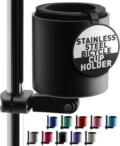 Miniatura 12 de Kroozie Soporte para botellas de bicicleta de lujo, universal, de acero inoxidable, para manillares, para barras verticales o en ángulo y bebidas